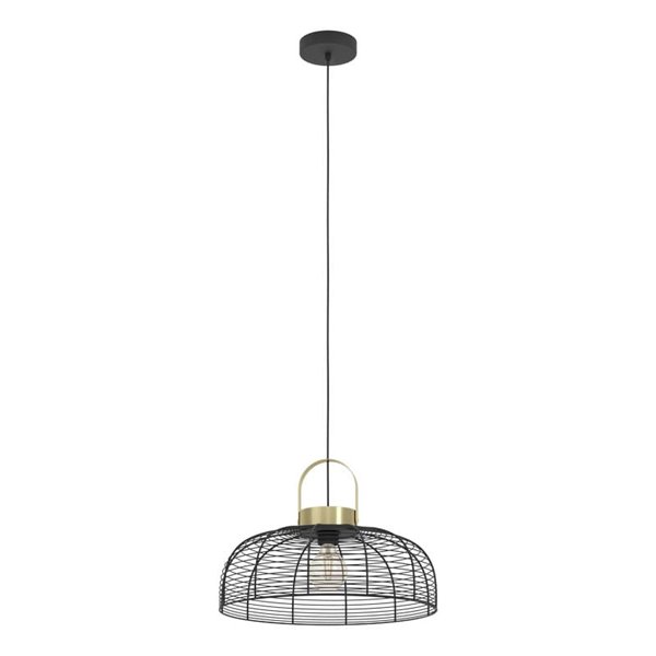 Lámpara de Techo redonda Colgante ROUNDHAM, tipo Industrial, Metal Negro y Latón Ø450mm, E27