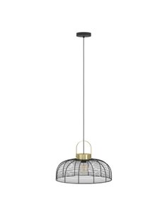 Candeeiro de teto suspenso redondo ROUNDHAM, tipo industrial, metal preto e latão Ø450mm, E27