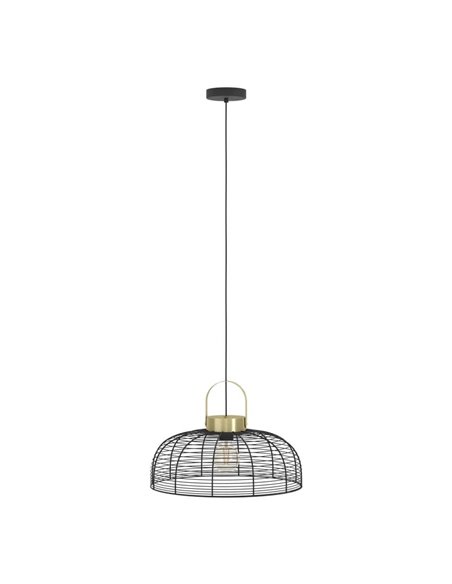 Lámpara de Techo redonda Colgante ROUNDHAM, tipo Industrial, Metal Negro y Latón Ø450mm, E27