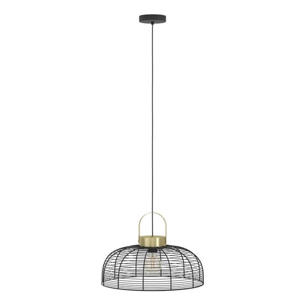 Plafonnier Suspension Ronde ROUNDHAM, Type Industriel, Métal Noir et Laiton Ø450mm, E27