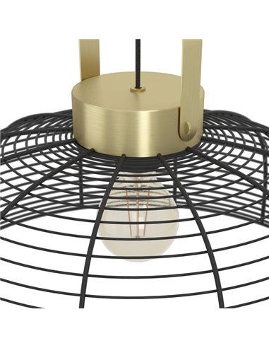 Plafonnier Suspension Ronde ROUNDHAM, Type Industriel, Métal Noir et Laiton Ø450mm, E27