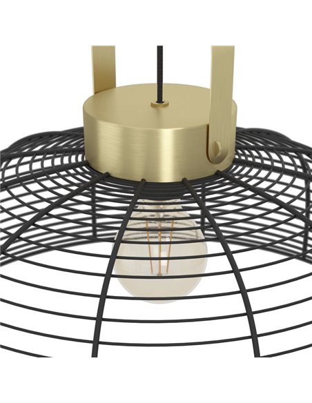 Lámpara de Techo redonda Colgante ROUNDHAM, tipo Industrial, Metal Negro y Latón Ø450mm, E27