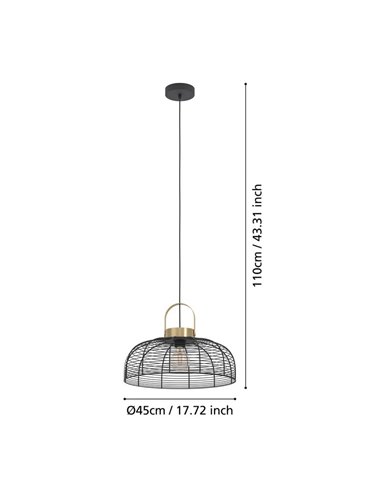 Lámpara de Techo redonda Colgante ROUNDHAM, tipo Industrial, Metal Negro y Latón Ø450mm, E27