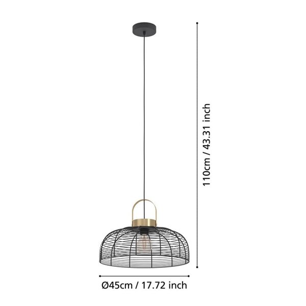Lámpara de Techo redonda Colgante ROUNDHAM, tipo Industrial, Metal Negro y Latón Ø450mm, E27