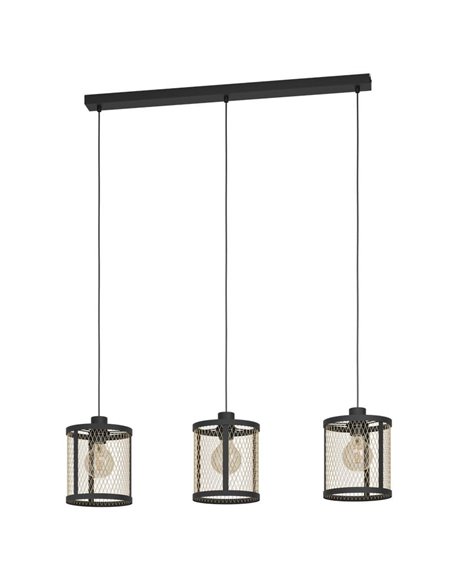 Candeeiro de teto triplo DELLOW latão escovado e preto, 3xE27