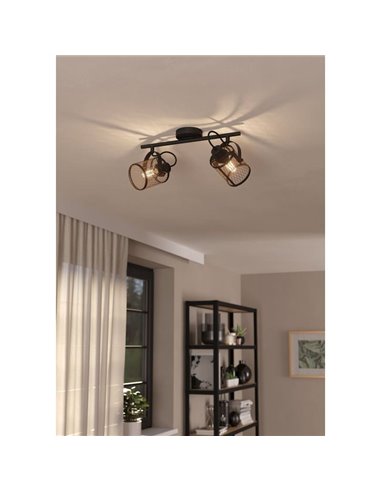 Regleta de Focos Doble Estilo Moderno DELLOW Latón Cepillado y Negro, 2xE27