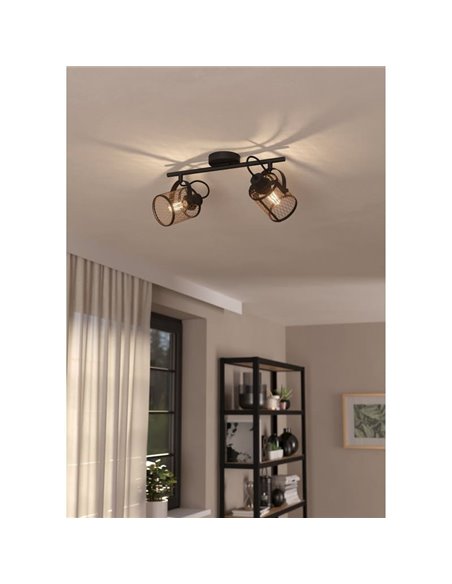 Regleta de Focos Doble Estilo Moderno DELLOW Latón Cepillado y Negro, 2xE27