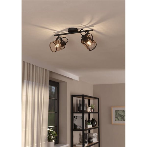 Regleta de Focos Doble Estilo Moderno DELLOW Latón Cepillado y Negro, 2xE27