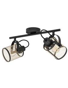 DELLOW Bande de spot double style moderne, laiton brossé et noir, 2xE27