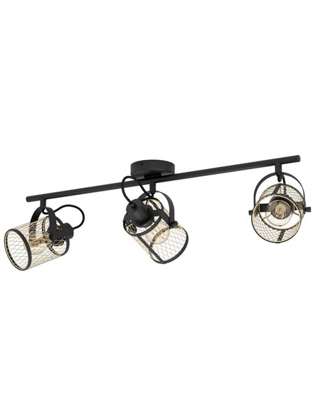 Regleta de Focos para 3 Luces, estilo Moderno DELLOW Latón Cepillado y Negro, 3XE27