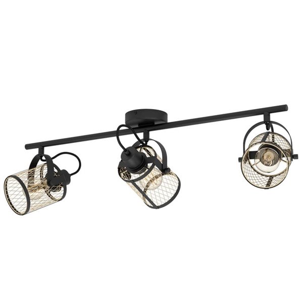 Regleta de Focos para 3 Luces, estilo Moderno DELLOW Latón Cepillado y Negro, 3XE27