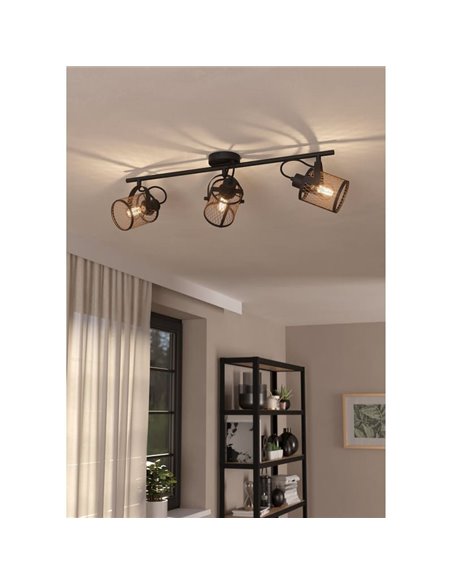 Fita de foco para 3 luzes, estilo moderno DELLOW latão escovado e preto, 3XE27