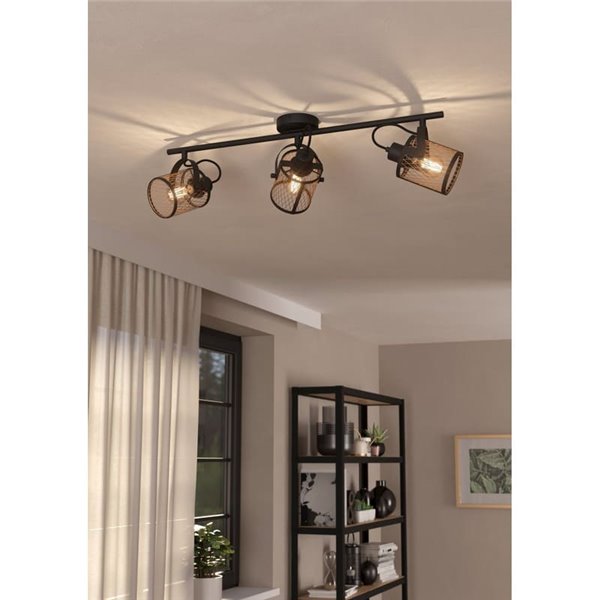 Regleta de Focos para 3 Luces, estilo Moderno DELLOW Latón Cepillado y Negro, 3XE27