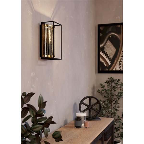 Aplique de parede estilo industrial NOHALES em metal preto e latão, E27