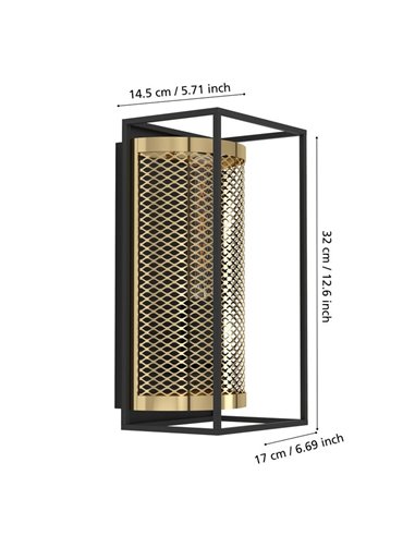 Aplique de parede estilo industrial NOHALES em metal preto e latão, E27