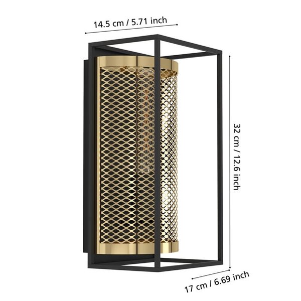 Aplique de parede estilo industrial NOHALES em metal preto e latão, E27