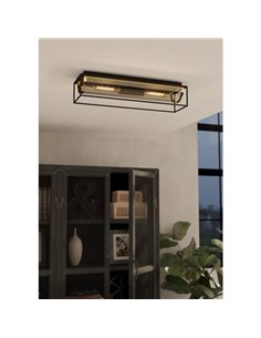 Plafon estilo industrial NOHALES em metal preto e latão, 2XE27 2