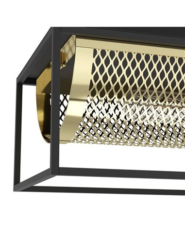 Plafón de Techo Estilo Industrial NOHALES de Metal Negro y Latón, 2XE27