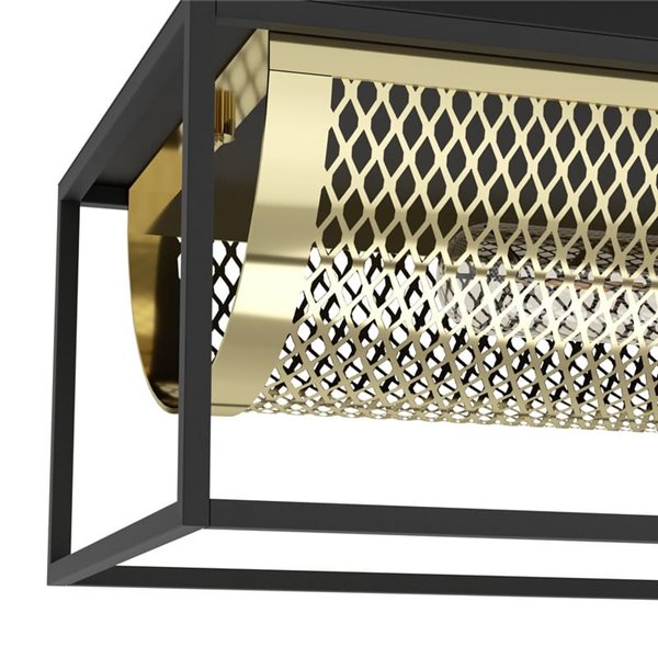 Plafon estilo industrial NOHALES em metal preto e latão, 2XE27