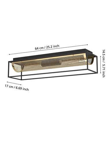 Plafon estilo industrial NOHALES em metal preto e latão, 2XE27