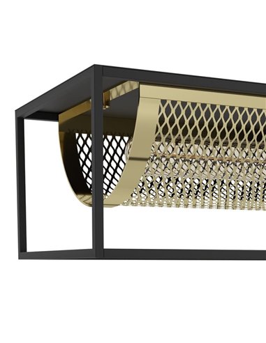 Candeeiro suspenso industrial NOHALES em metal preto e latão, 4XE27