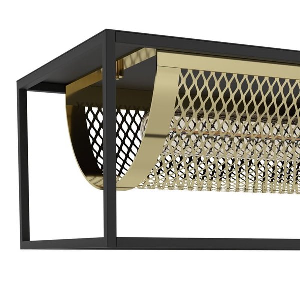 Plafonnier suspendu industriel NOHALES en métal noir et laiton, 4XE27