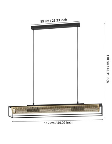 Lámpara de Techo Colgante Industrial NOHALES de Metal Negro y Latón, 4XE27