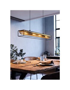 Candeeiro suspenso industrial NOHALES em metal preto e latão, 4XE27 2