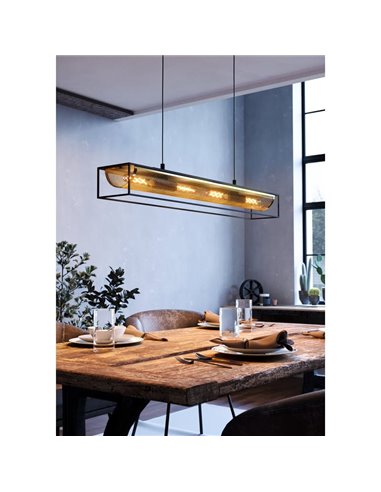 Candeeiro suspenso industrial NOHALES em metal preto e latão, 4XE27