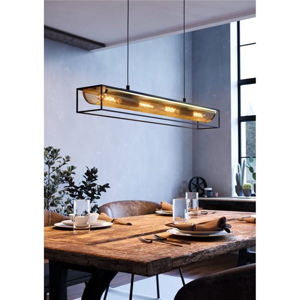 Lámpara de Techo Colgante Industrial NOHALES de Metal Negro y Latón, 4XE27