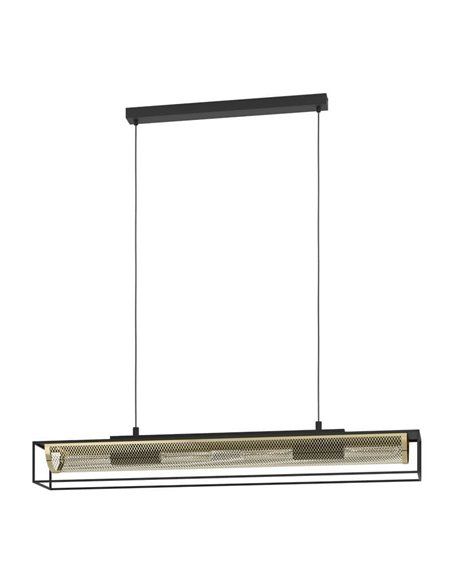 Lámpara de Techo Colgante Industrial NOHALES de Metal Negro y Latón, 4XE27