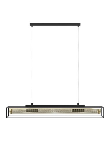 Candeeiro suspenso industrial NOHALES em metal preto e latão, 4XE27