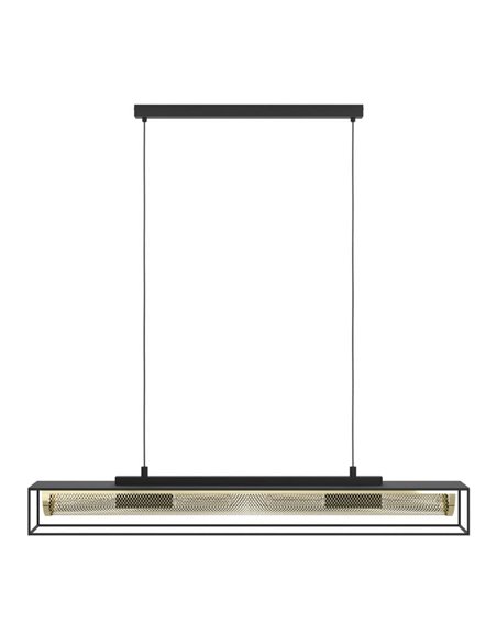 Plafonnier suspendu industriel NOHALES en métal noir et laiton, 4XE27