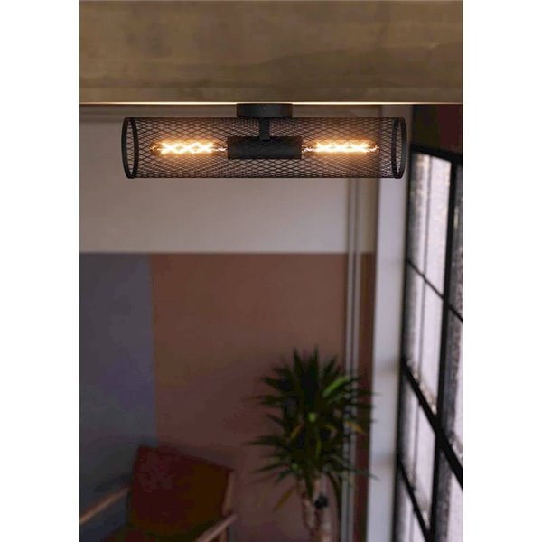 Aplique de parede industrial de metal expandido preto REDCLIFFE, 2XE27