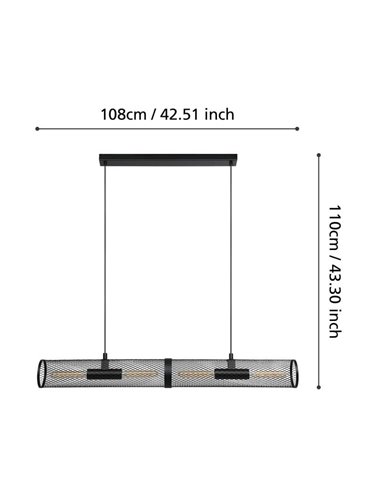 REDCLIFFE Lampe à suspension industrielle en métal déployé noir, 4XE27