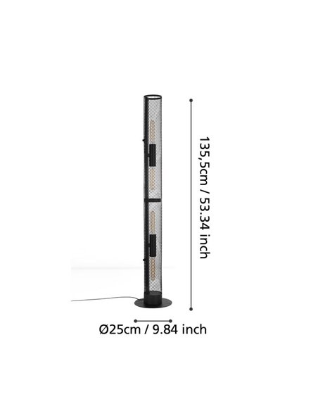 Candeeiro de pé industrial REDCLIFFE em metal expandido preto, 4XE27