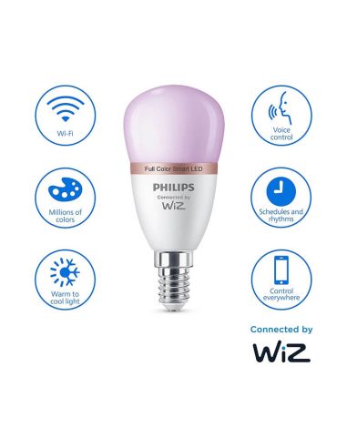 Ampoule LED intelligente RVB sphérique E14 avec Wiz, Wi-Fi et Bluetooth Dimmable E14 Philips Smart