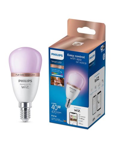 Bombilla LED inteligente E14 esférica RGB con Wiz, Wi-Fi y Bluetooth Regulable E14 Philips Smart