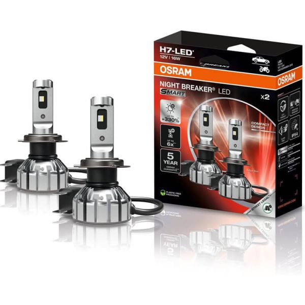 Lâmpadas LED inteligentes H7 Night Breaker aprovadas na Espanha + 330% de brilho 64210DWNBSM-2HB Box