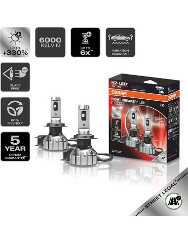 Bombillas Led H7 Night Breaker LED Smart homologadas en España +330% de brillo 64210DWNBSM-2HB