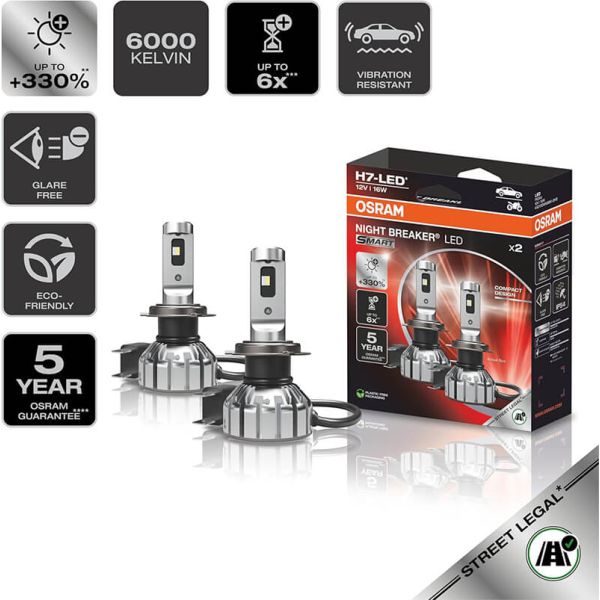 Ampoules LED intelligentes H7 Night Breaker LED approuvées en Espagne + 330 % de luminosité 64210DWNBSM-2HB
