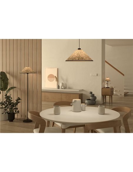 Lámpara de Mesa OXPARK con Hojas de Bambú y Pantalla de Lino Natural, E27