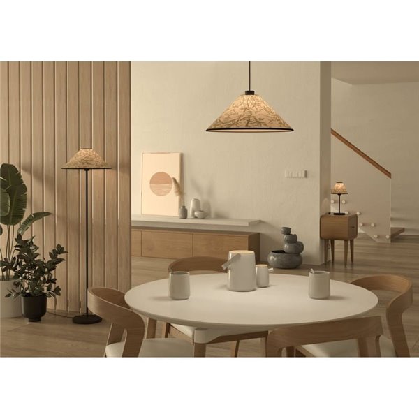 Lámpara de Mesa OXPARK con Hojas de Bambú y Pantalla de Lino Natural, E27