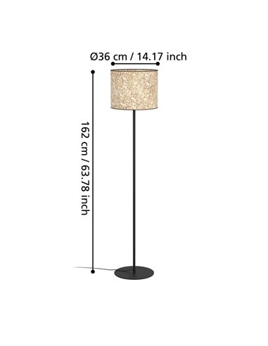 Lampadaire naturel BUTTERBURN avec feuilles de bouleau et abat-jour en lin, E27
