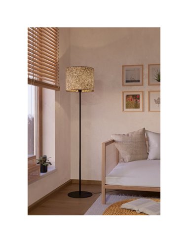 Lampadaire naturel BUTTERBURN avec feuilles de bouleau et abat-jour en lin, E27