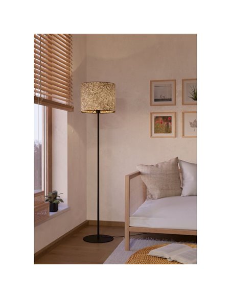 Lampadaire naturel BUTTERBURN avec feuilles de bouleau et abat-jour en lin, E27