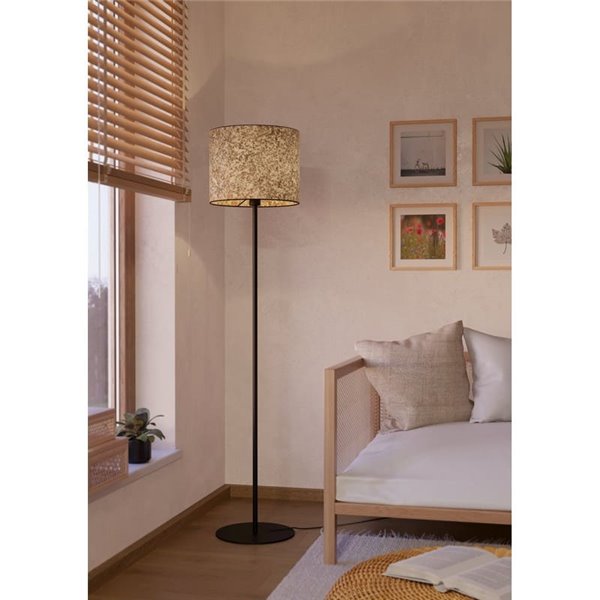 Lampadaire naturel BUTTERBURN avec feuilles de bouleau et abat-jour en lin, E27