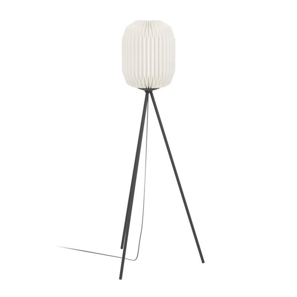Lámpara de Pie BELGRAVE con 3 patas, Pantalla de Papel blanco y Estructura de Acero negro, E27