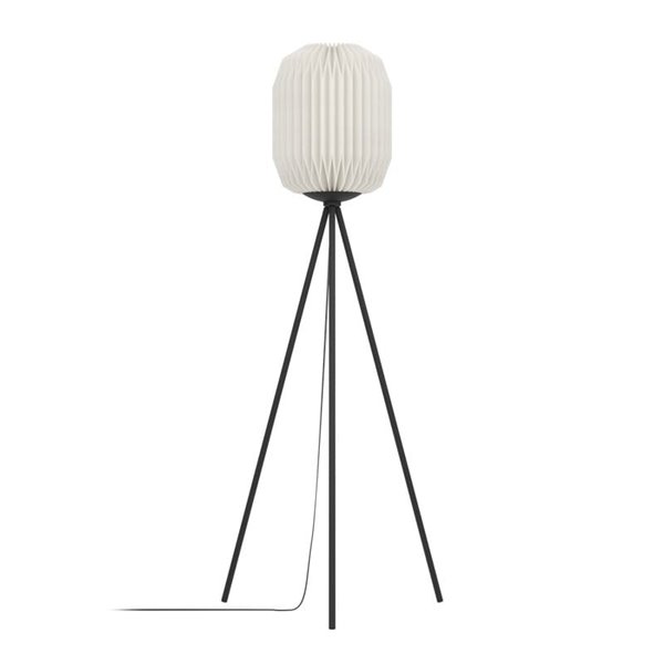 Lámpara de Pie BELGRAVE con 3 patas, Pantalla de Papel blanco y Estructura de Acero negro, E27