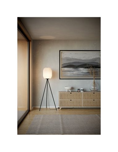 Lámpara de Pie BELGRAVE con 3 patas, Pantalla de Papel blanco y Estructura de Acero negro, E27